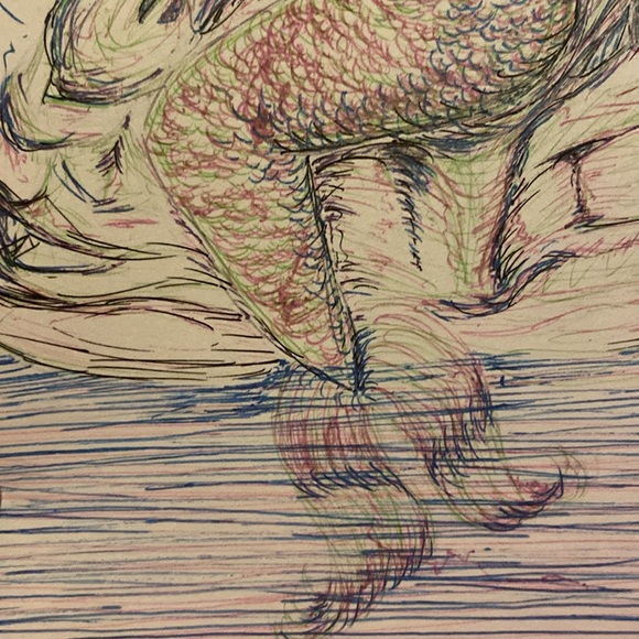 Unframed Original Art Drawing Illustration Ink & Gel Pen on Paper Mermaid By Sea - Picture 4 of 5